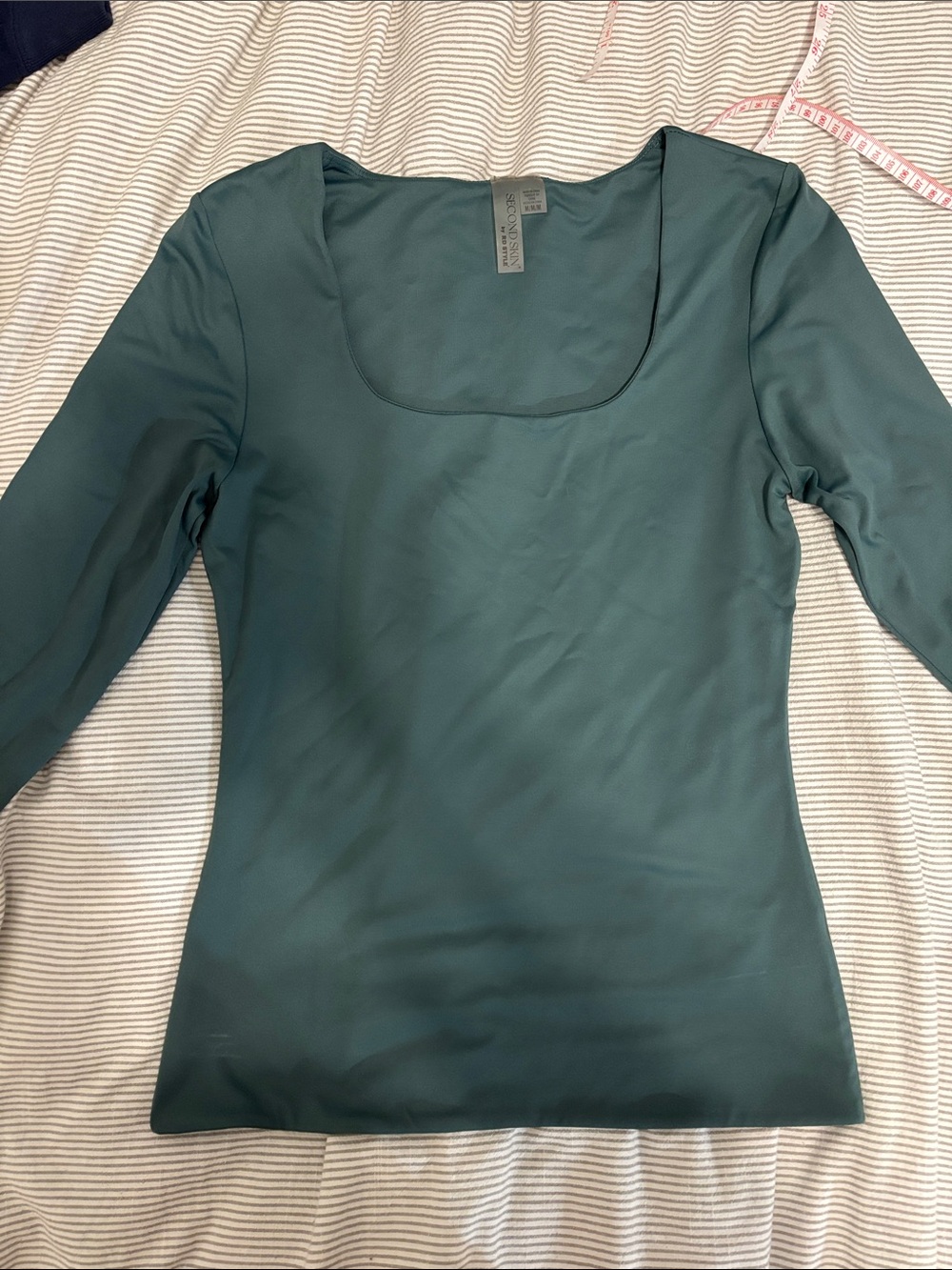 Classic Square Neck Long-Sleeve Top in Forest Green